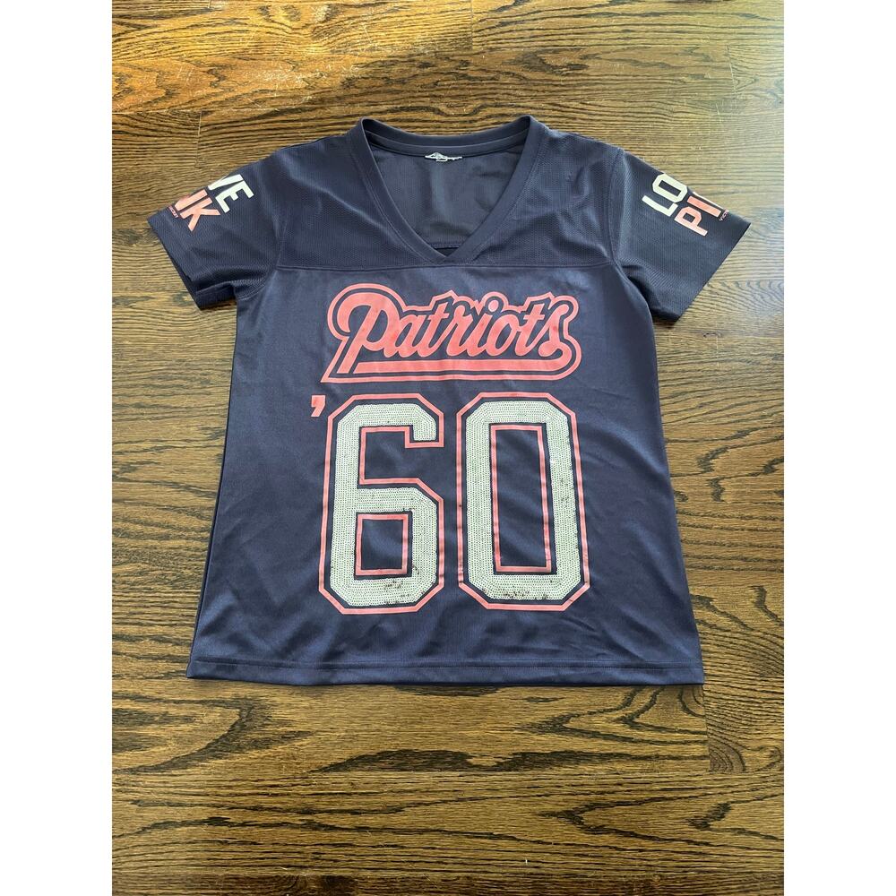 PINK Victoria's Secret Top New England Patriots Jersey S Blue NFL Sequins Bling
